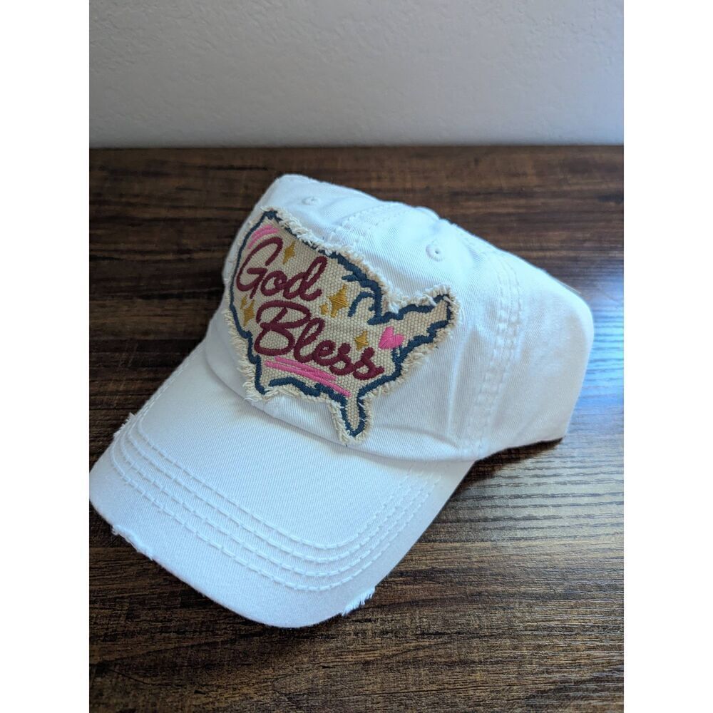 Ladies White God Bless Female Baseball Hat Ball Cap - Picture 4 of 5